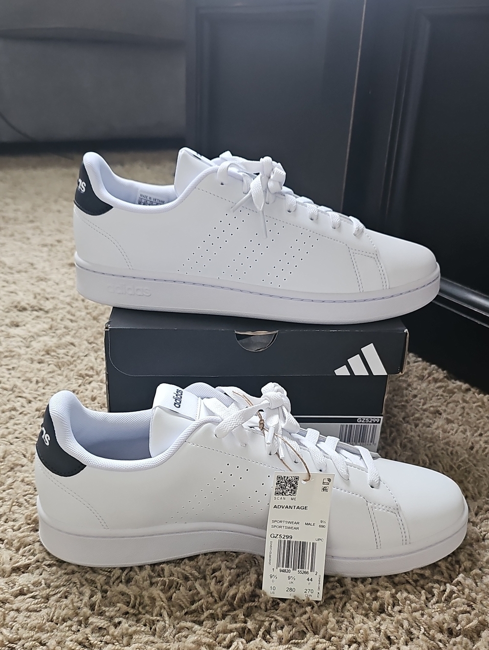 NWT Adidas Advantage Shoes White Sneakers Cloudfoam Comfort 10 Tennis Shoes - Picture 9 of 10